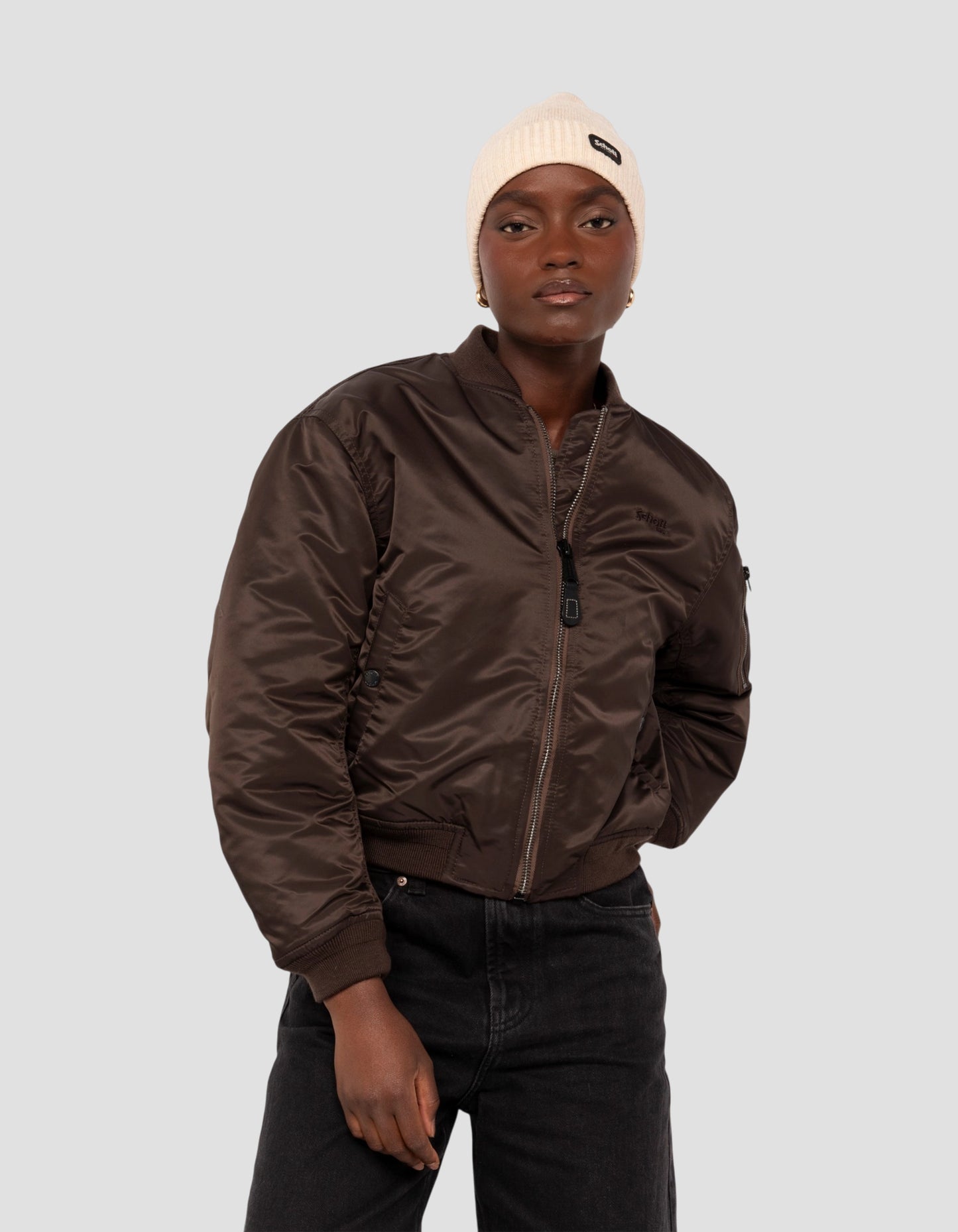 Bomber MA-1 90's marron foncé en nylon recyclé, coupe courte et confort