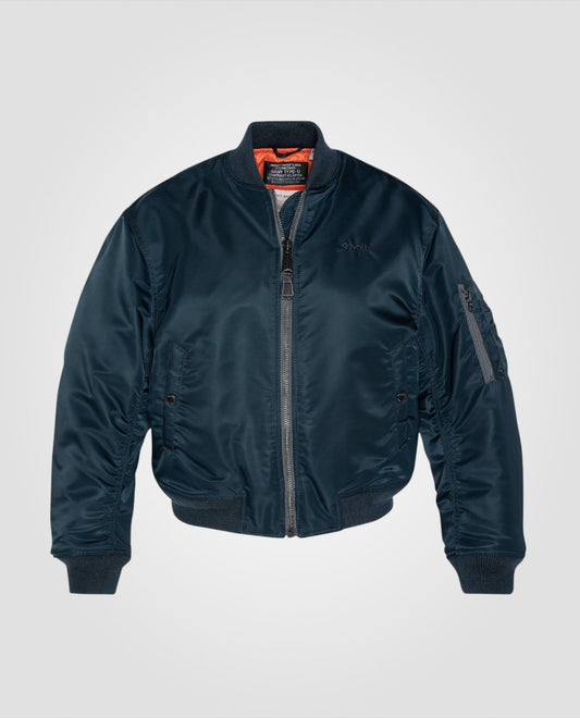 Bomber MA-1 90's bleu marine en nylon recyclé, coupe courte et confort, grande taille