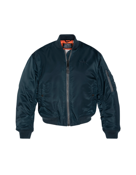 Bomber ma -1 90's black in recycled nylon, short cut and comfort