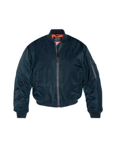 Bomber Ma -1 90's navy blue in recycled nylon, short cut and