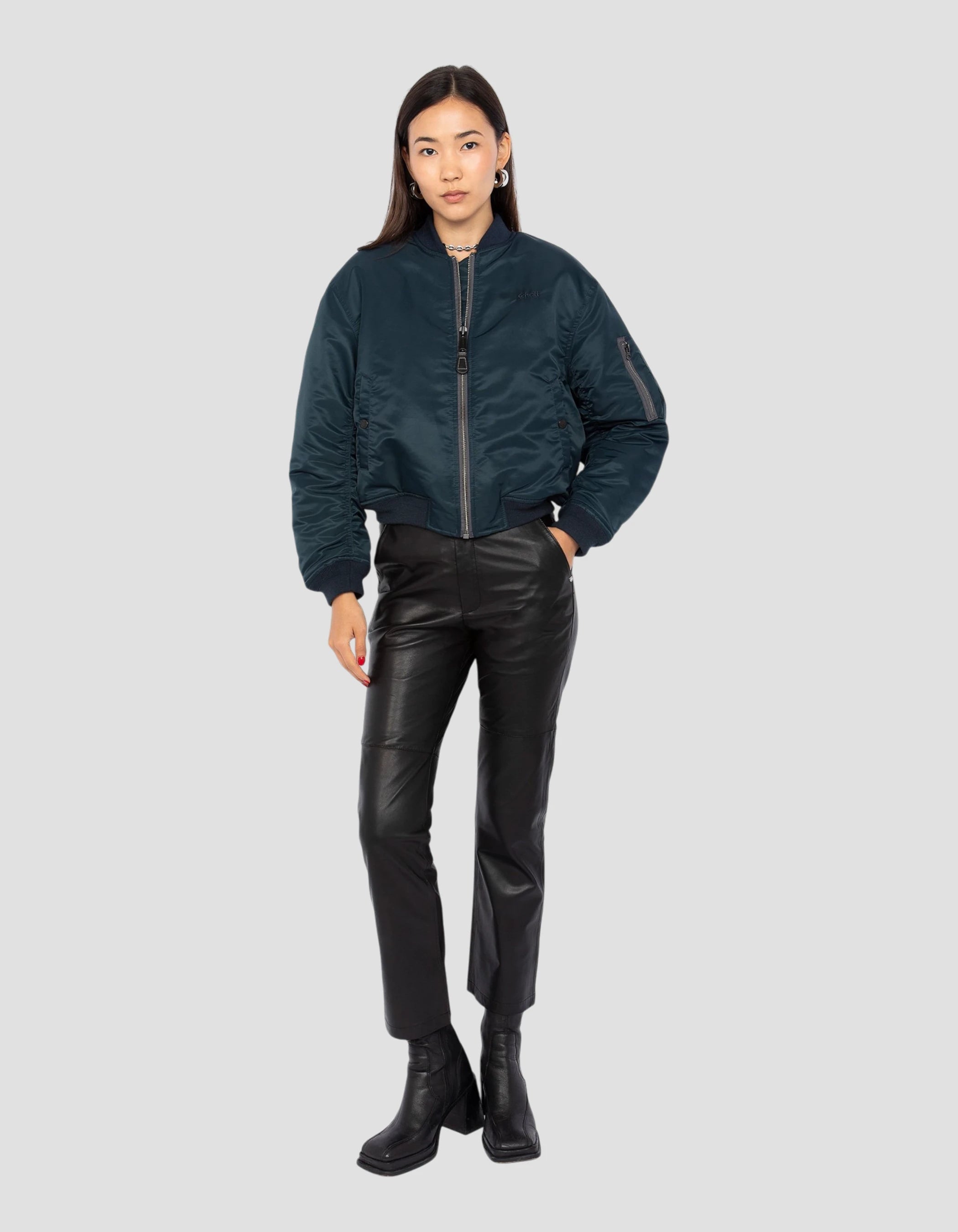 Bomber MA-1 Blu Navy degli anni '90 in nylon riciclato, scorciatoia e comfort-1