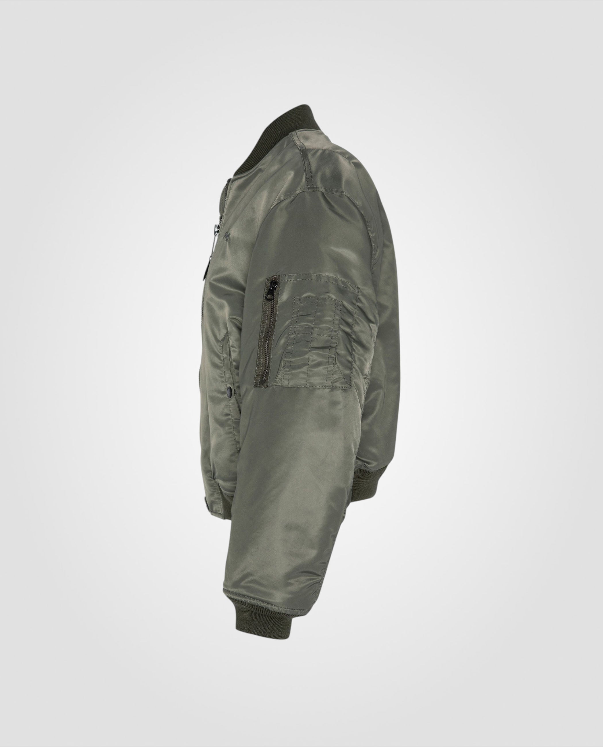 MA-1 90s bomber jacket in sage khaki recycled nylon, cropped