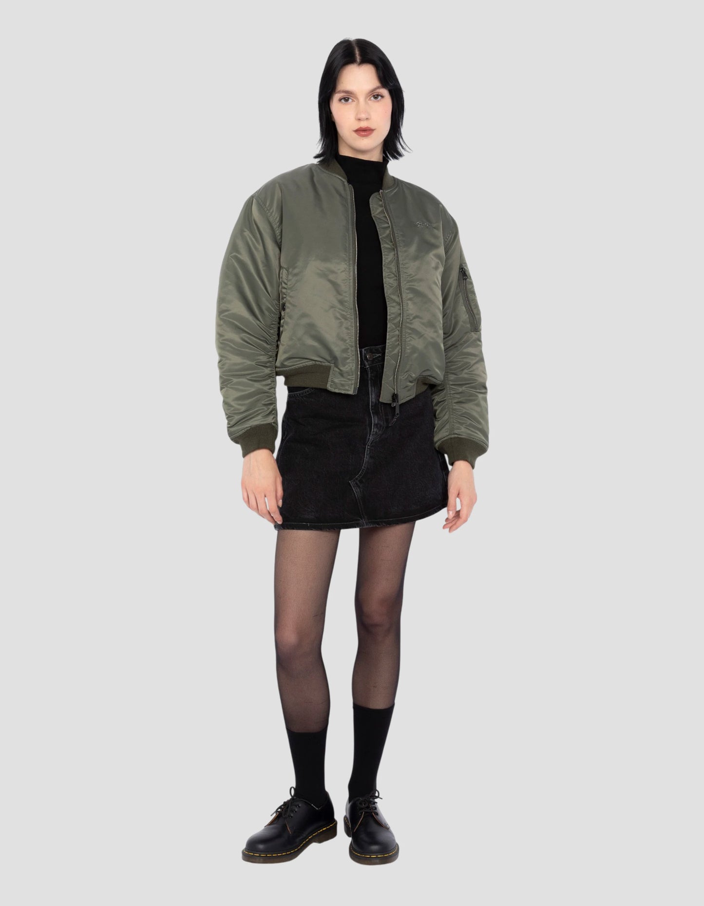Bomber ma -1 90's sage khaki in recycled nylon, short cut and Bomber ma -1 90's sage khaki in recycled nylon, short cut and