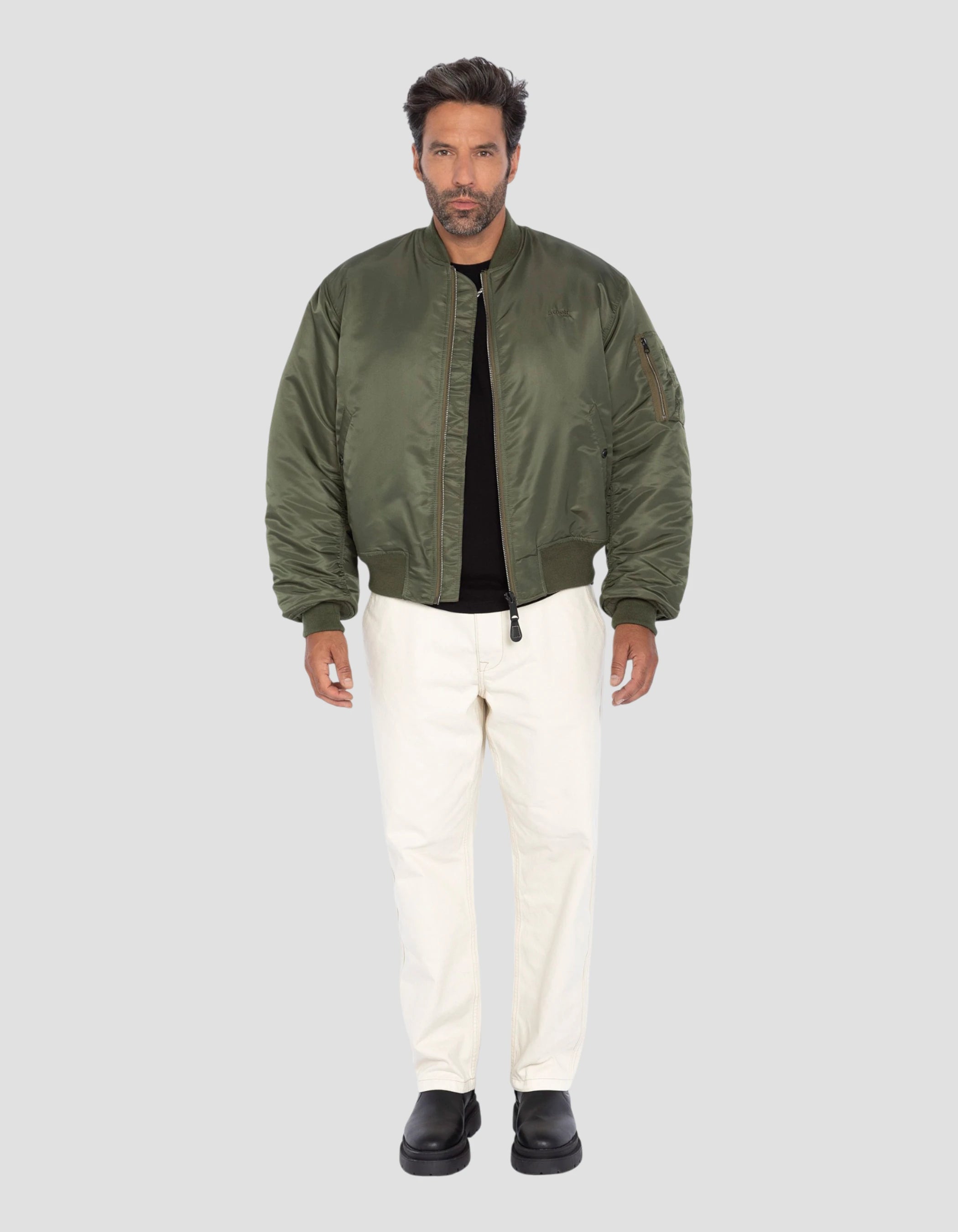 Bomber MA-1 90's Ejército Caki en nylon reciclado, corte de gran tamaño-1