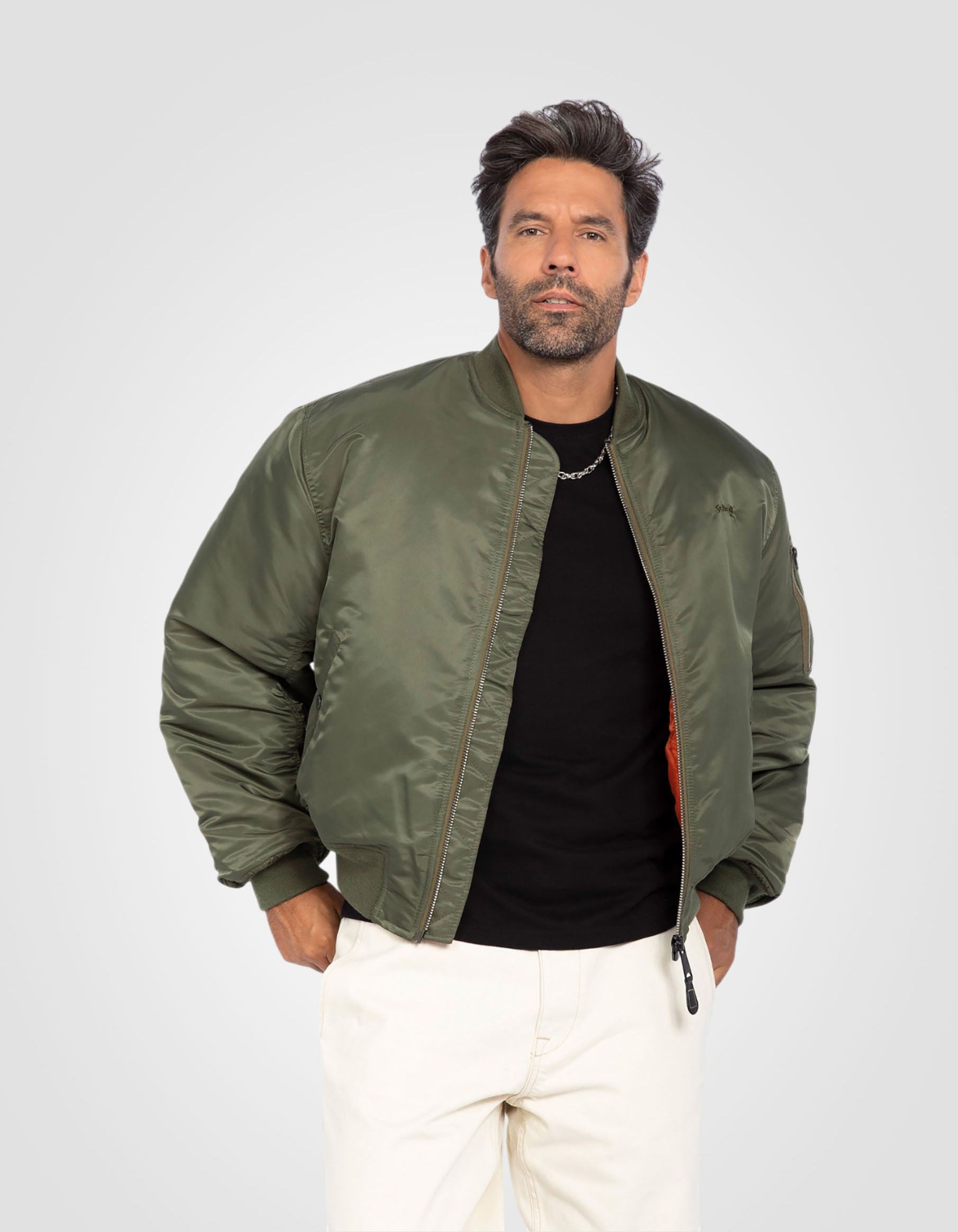 Bomber Ma -1 90's Army Khaki in recycled nylon, Oversize cut