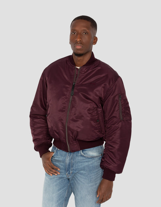 Bomber Ma-1 90's dark Bordeaux in recycled nylon, Oversize cut
