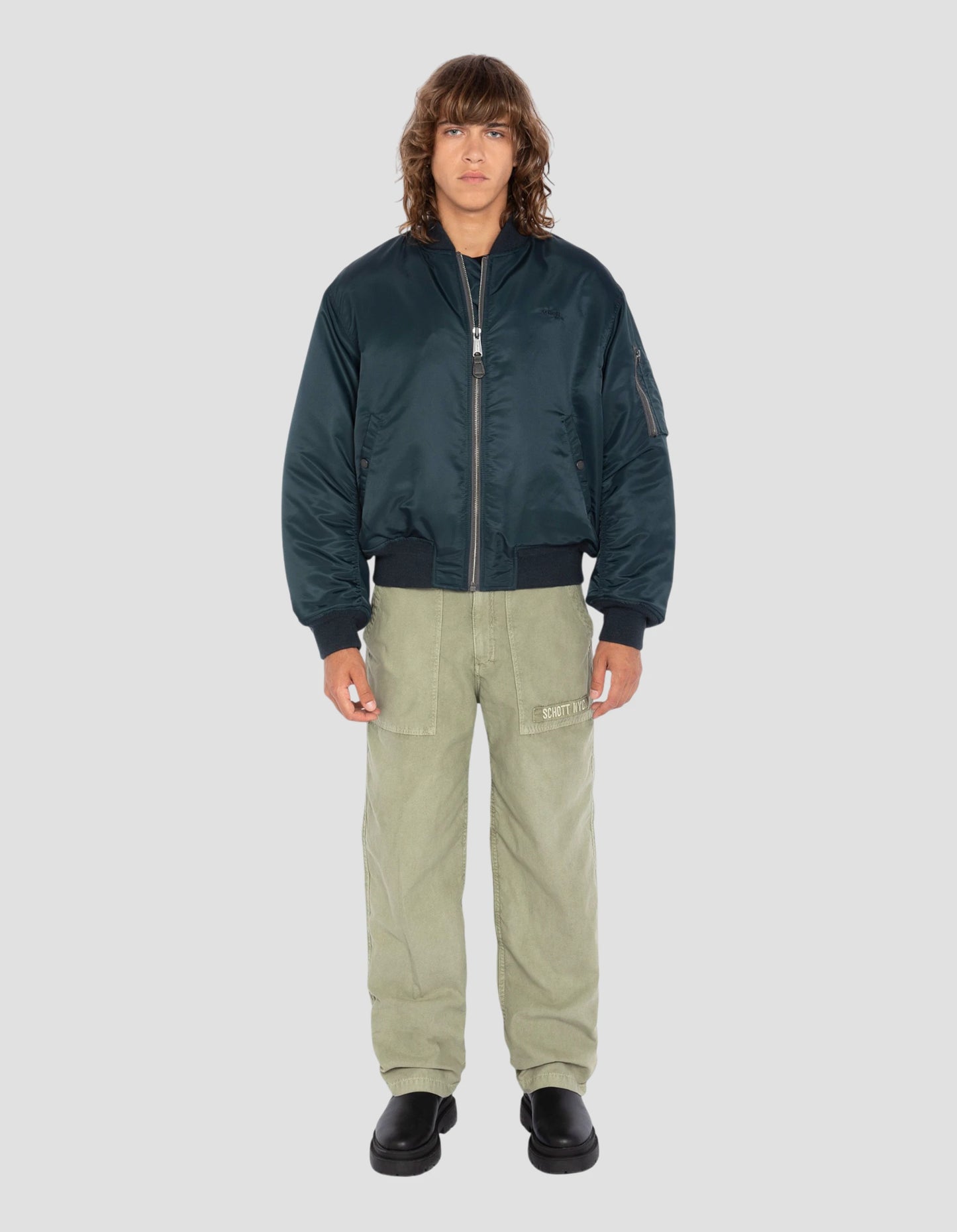 Bomber ma-1 90's navy blue in recycled nylon, oversize cut