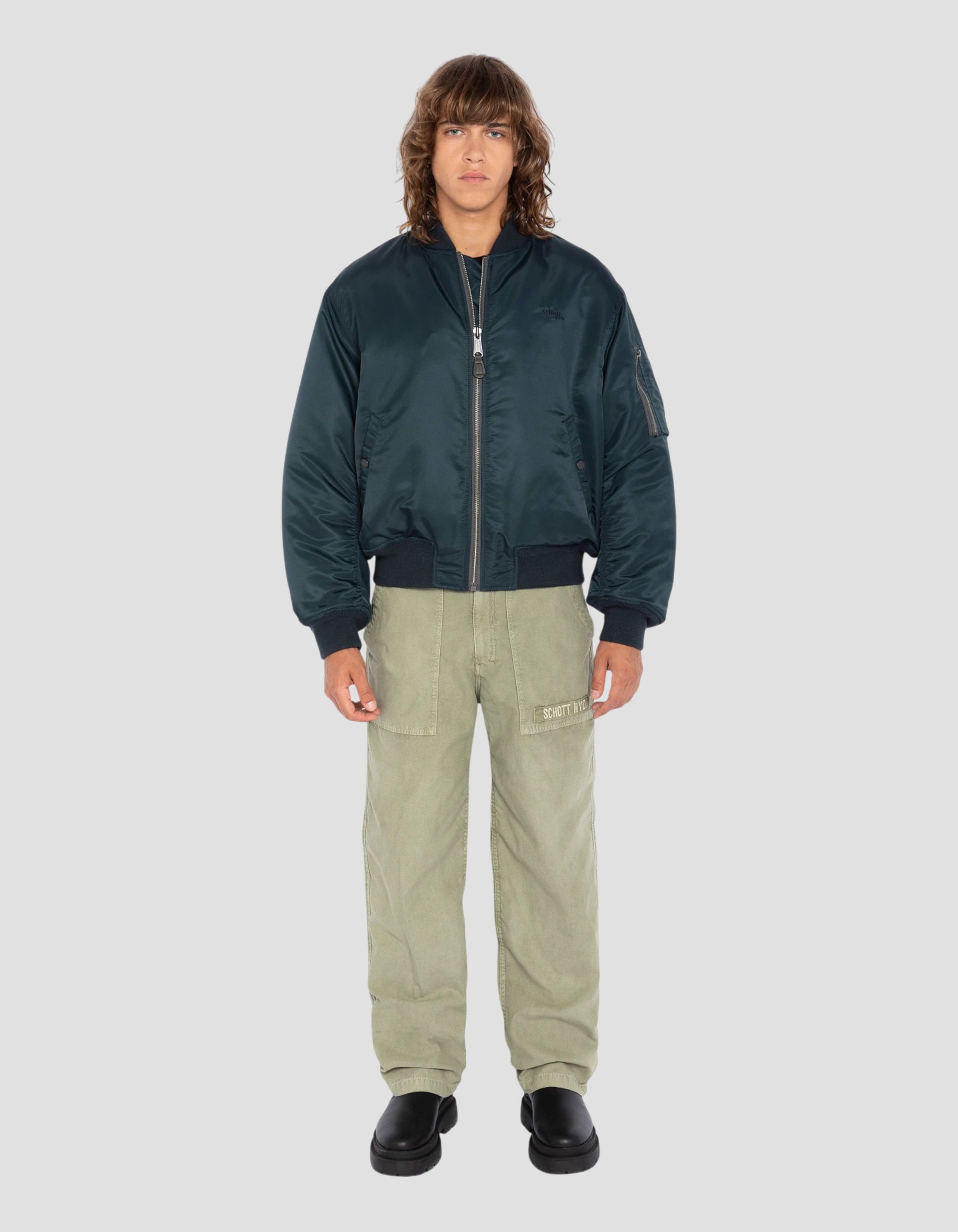 Bomber ma-1 90's navy blue in recycled nylon, oversize cut-1