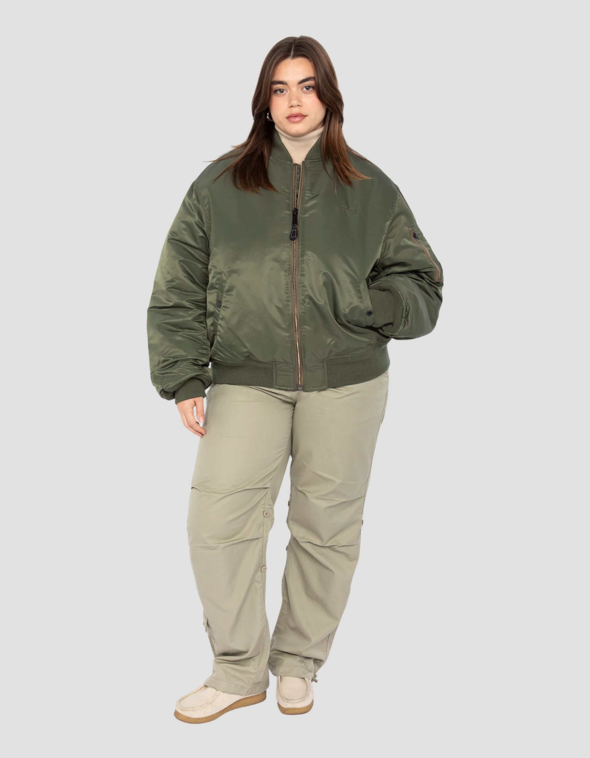 オ*マ様 90s MA-1 flight bomber military jac Bomber Ma -1 90's Army Khaki in recycled nylon, Oversize cut