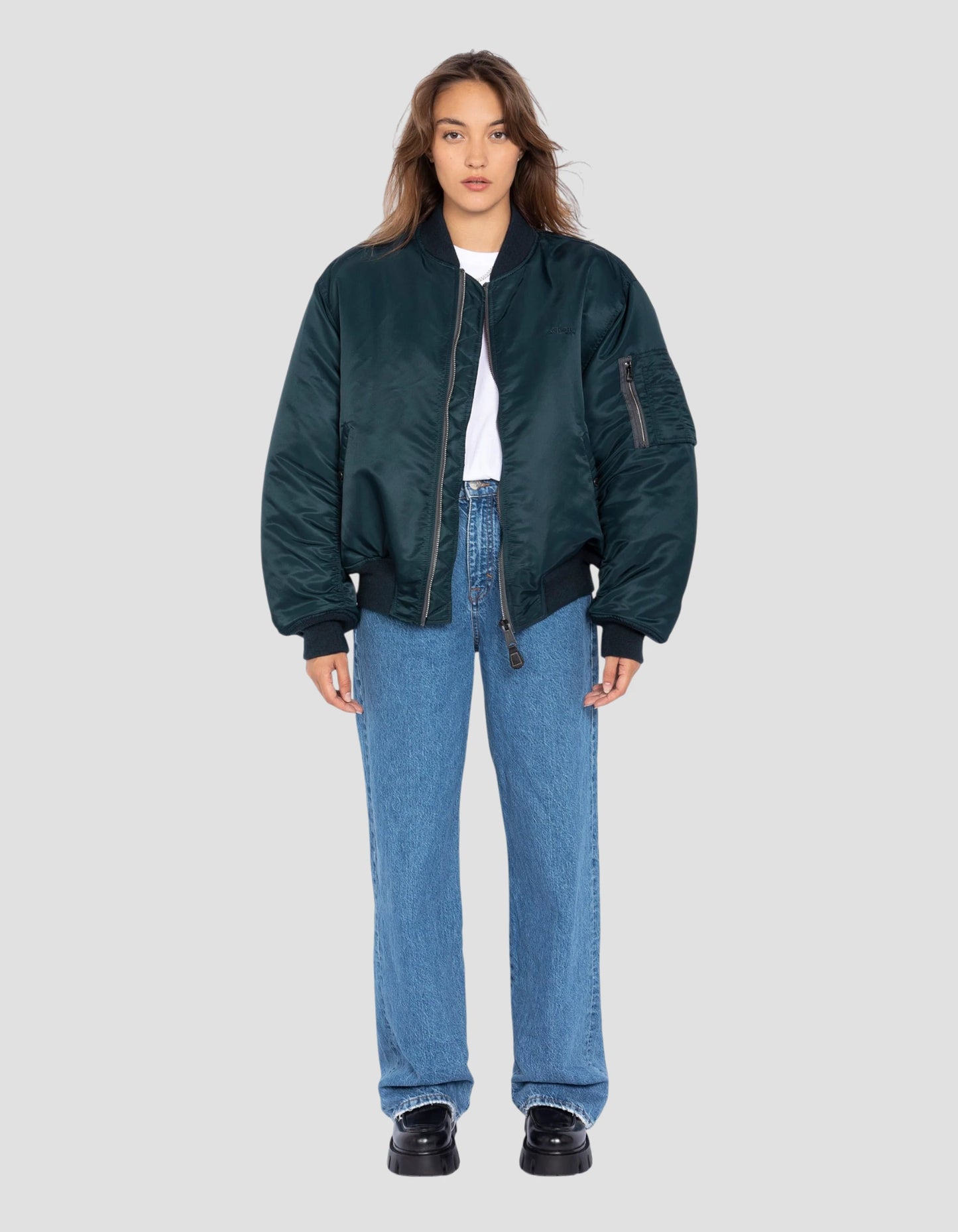 Bomber MA-1 90's Navy Blue en nylon reciclado, corte de gran tamaño