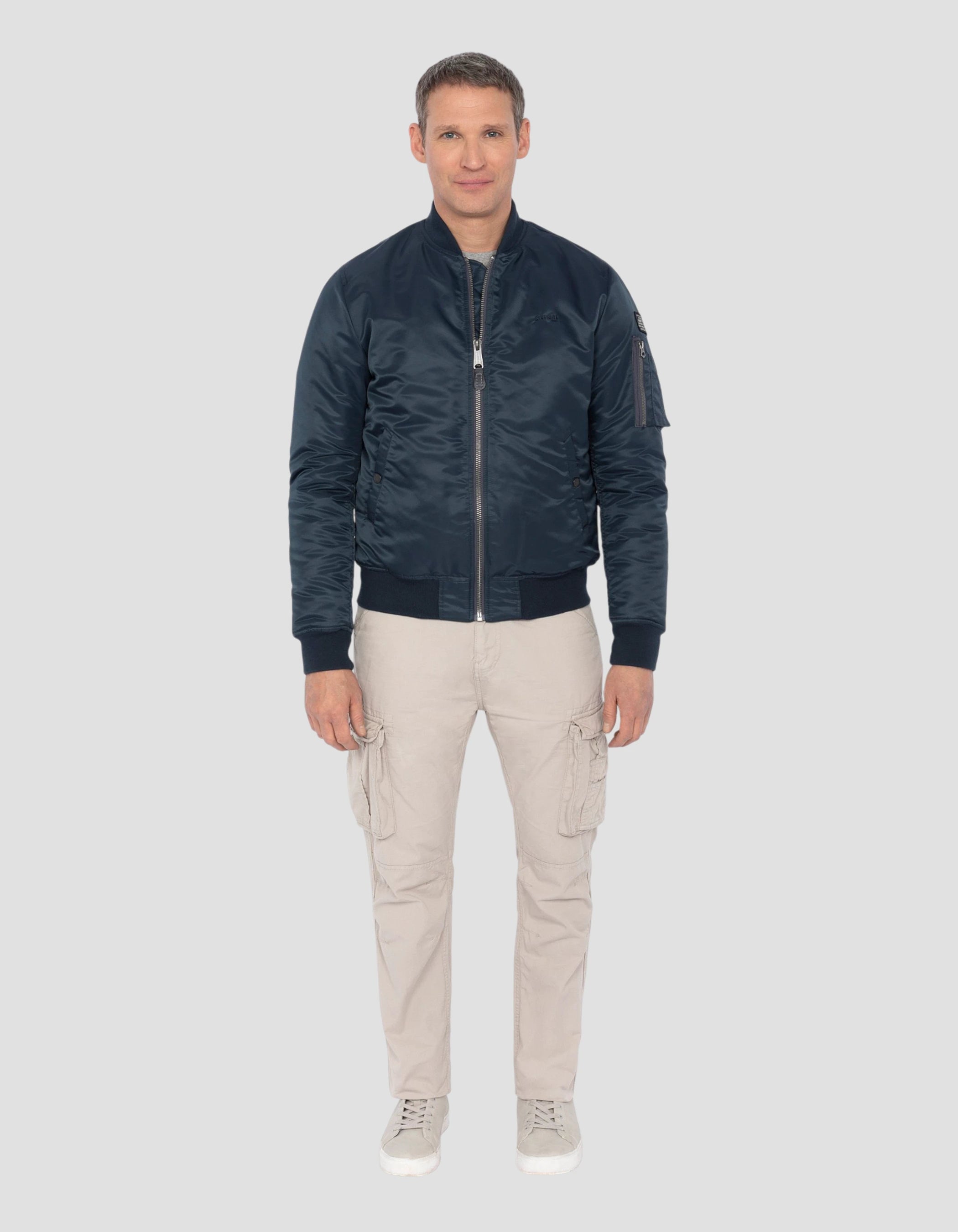 Bomber MA-1 blu navy in nylon riciclato, taglio regolato-1