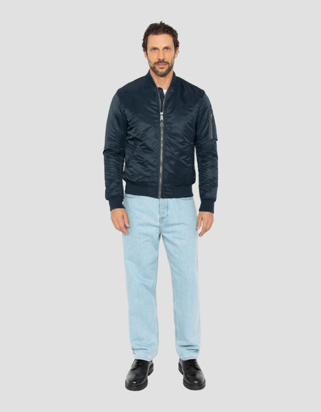 Bomber ma -1 navy blue in recycled nylon, fitted cut - airforcers