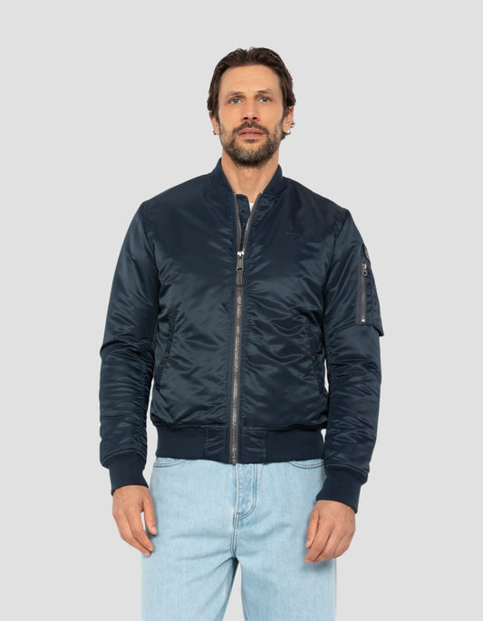 Bomber Ma-1 navy blue in recycled nylon, adjusted cut