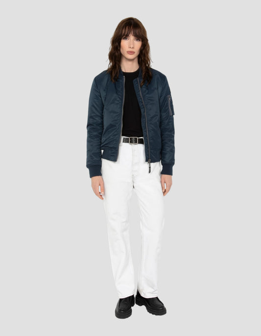 Bomber Ma-1 navy blue in recycled nylon, adjusted cut