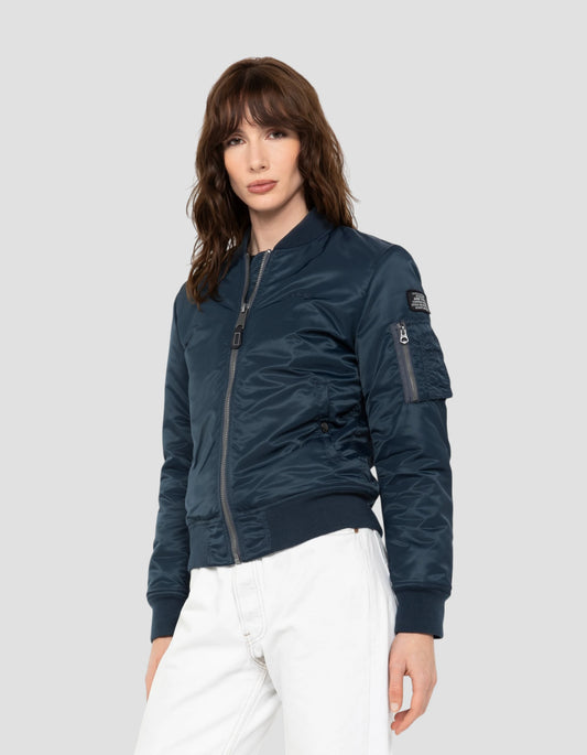 Bomber Ma-1 navy blue in recycled nylon, adjusted cut