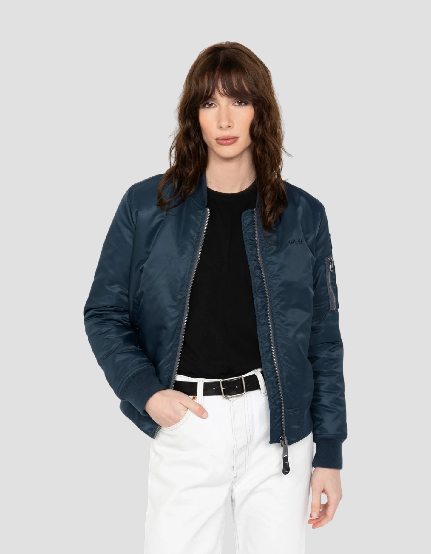 Bomber MA-1 bleu marine en nylon recyclé, coupe ajustée