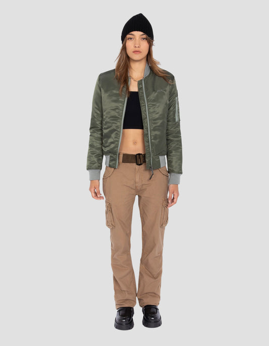 Bomber MA-1 sage kaki en nylon recyclé, coupe ajustée