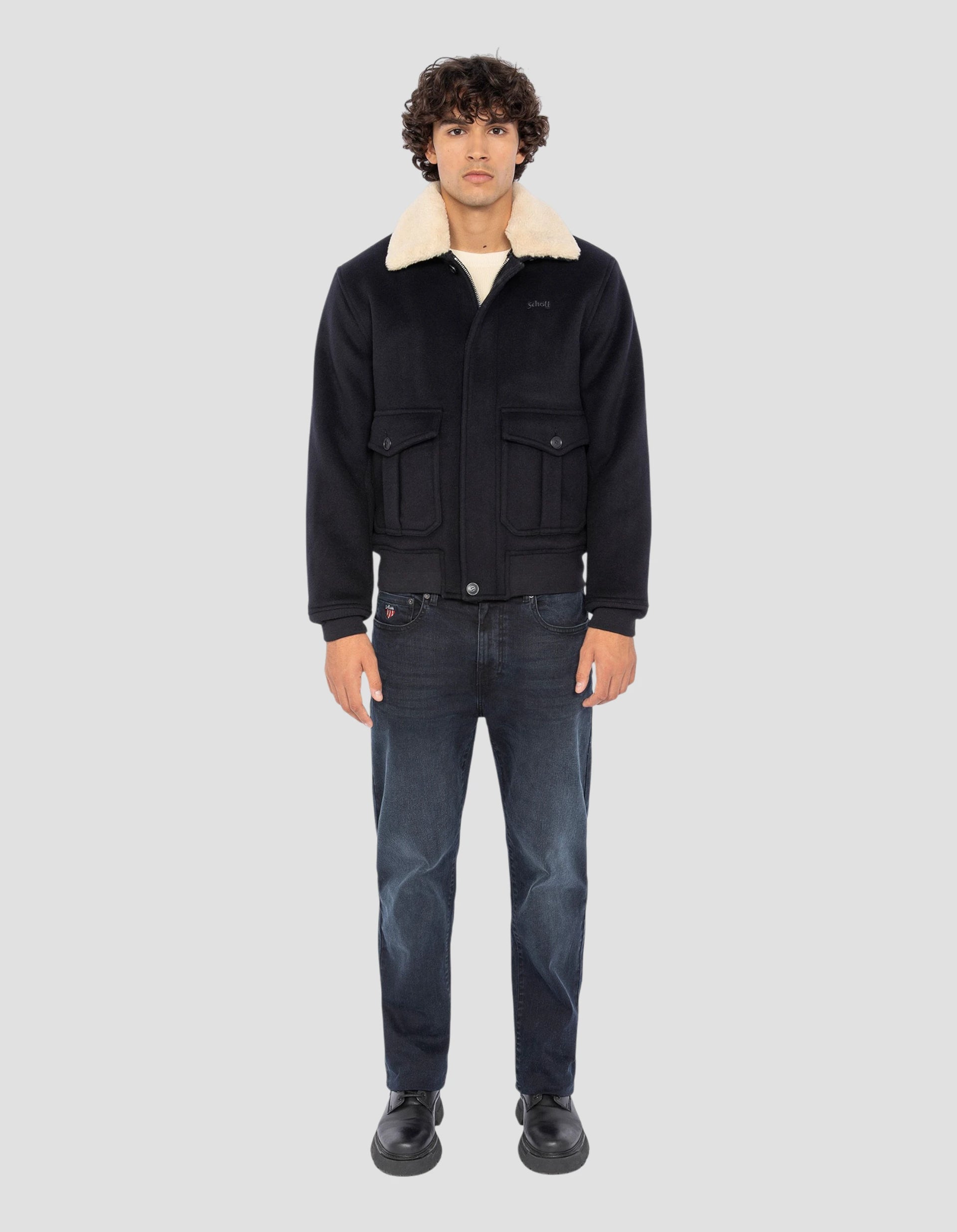 Navy blue pilot jacket in mixed wool - Airguard | Schott NYC®