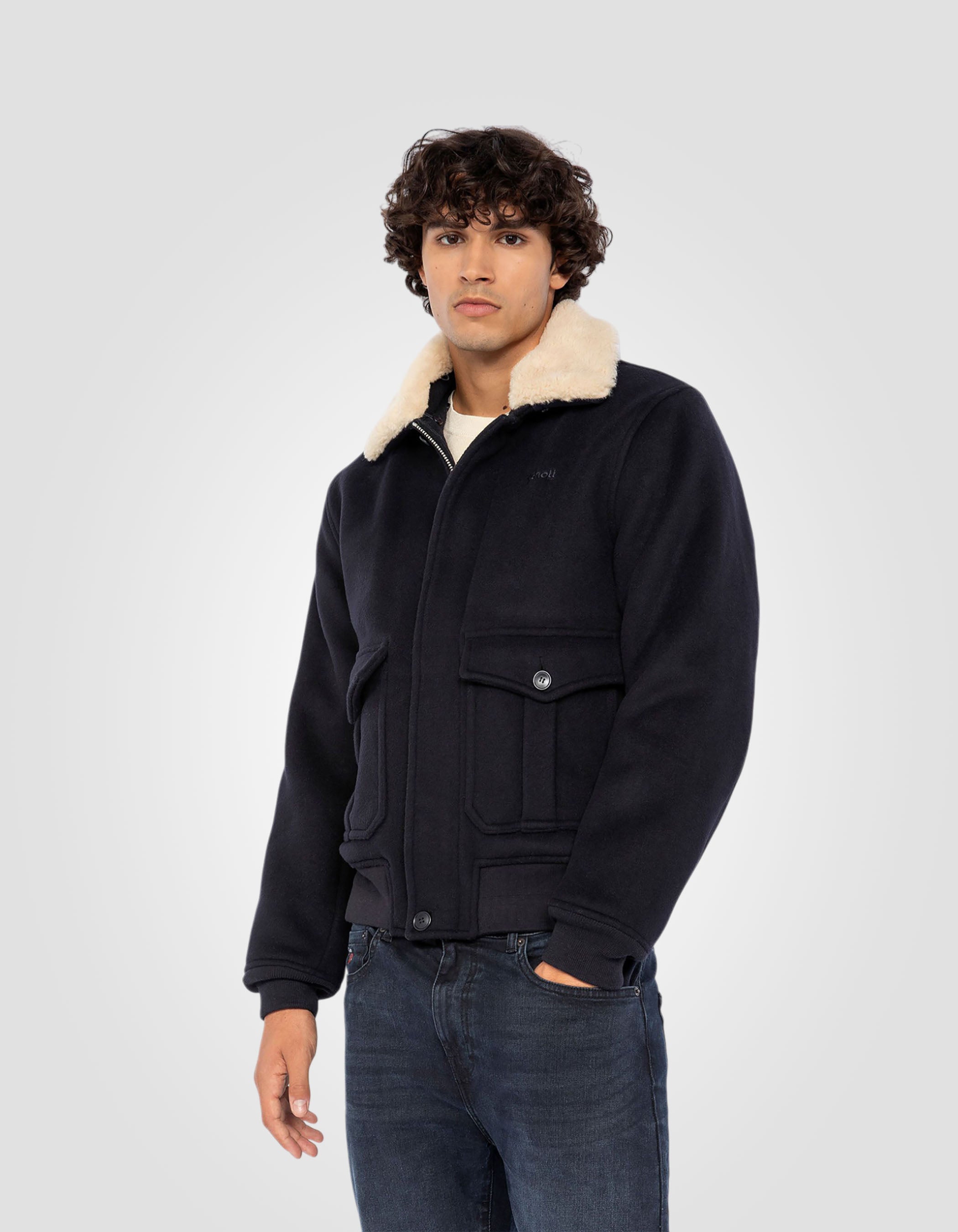 Marineblaue Pilotjacke gemischt-4