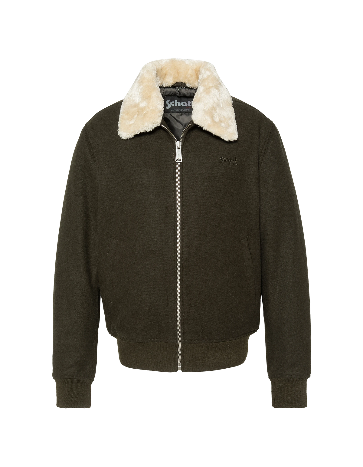 Blouson pilote kaki en laine mélangée