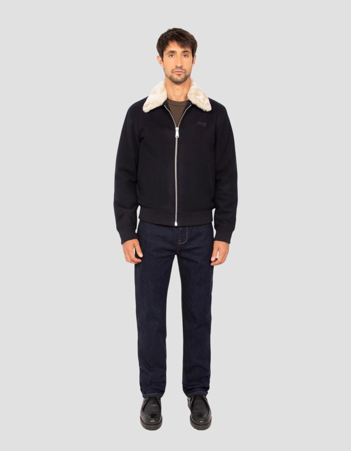 Marineblaue Pilotenjacke aus Wollmischung