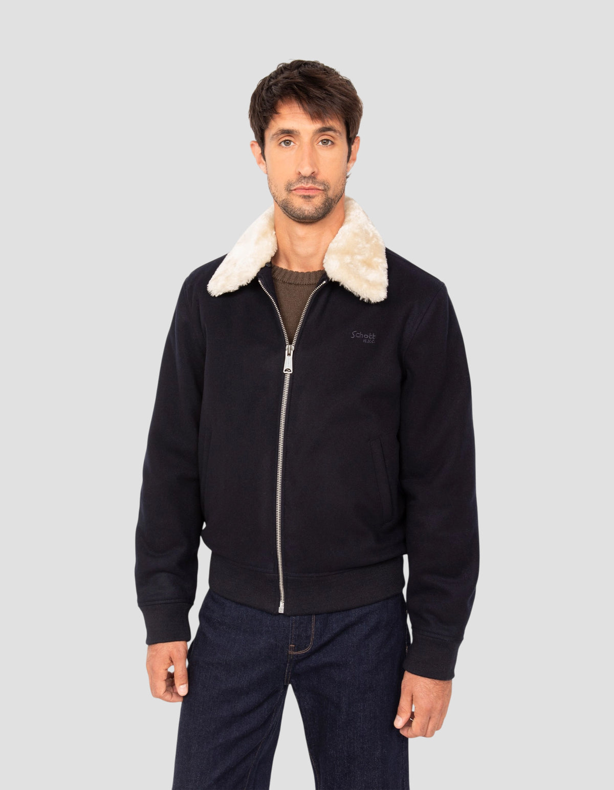 Marineblaue Pilotenjacke aus Wollmischung