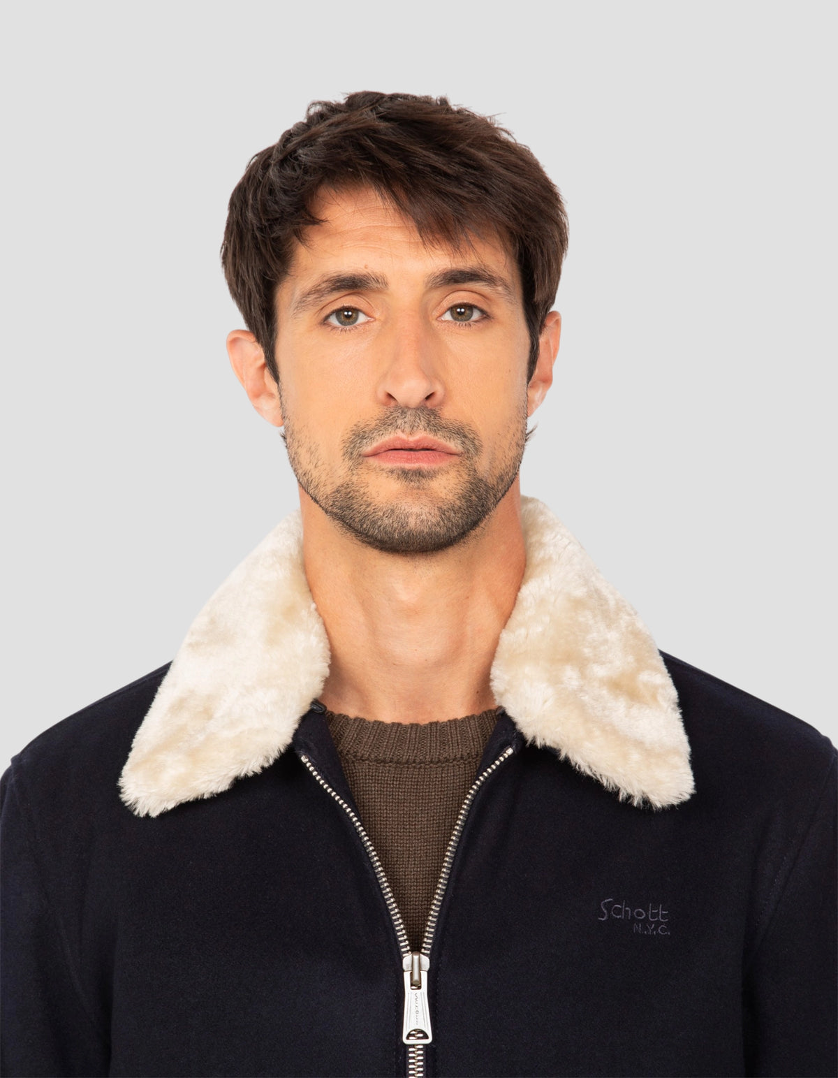 Marineblaue Pilotenjacke aus Wollmischung
