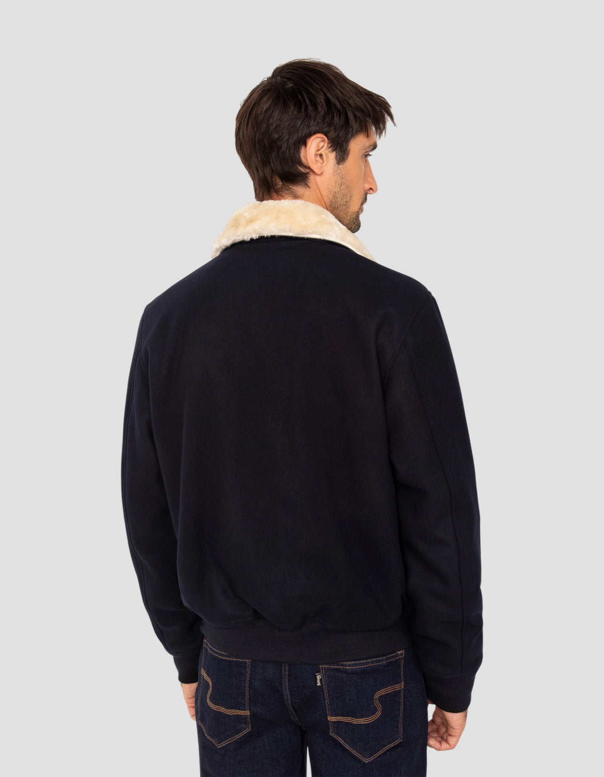 Marineblaue Pilotenjacke aus Wollmischung-6