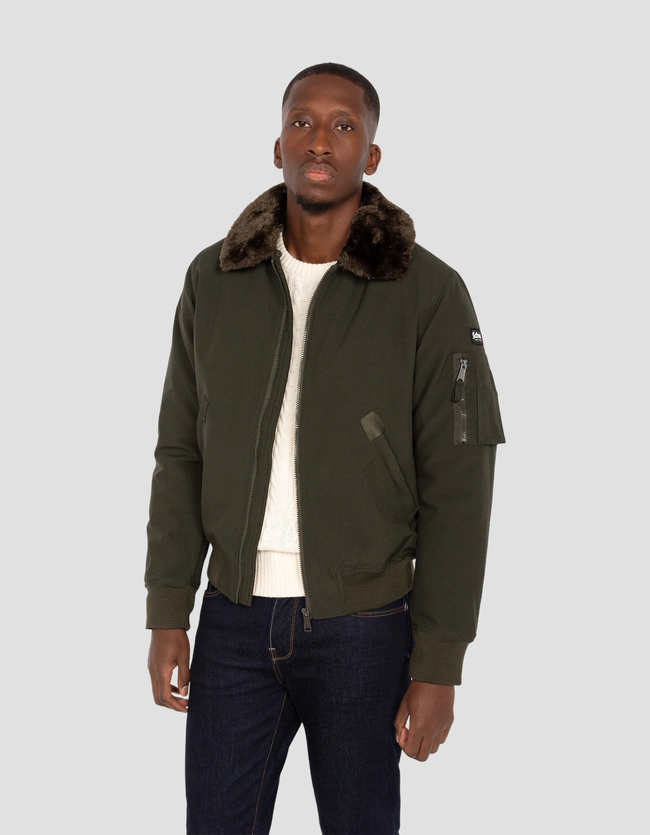 Giacca pilota kaki e marrone-4