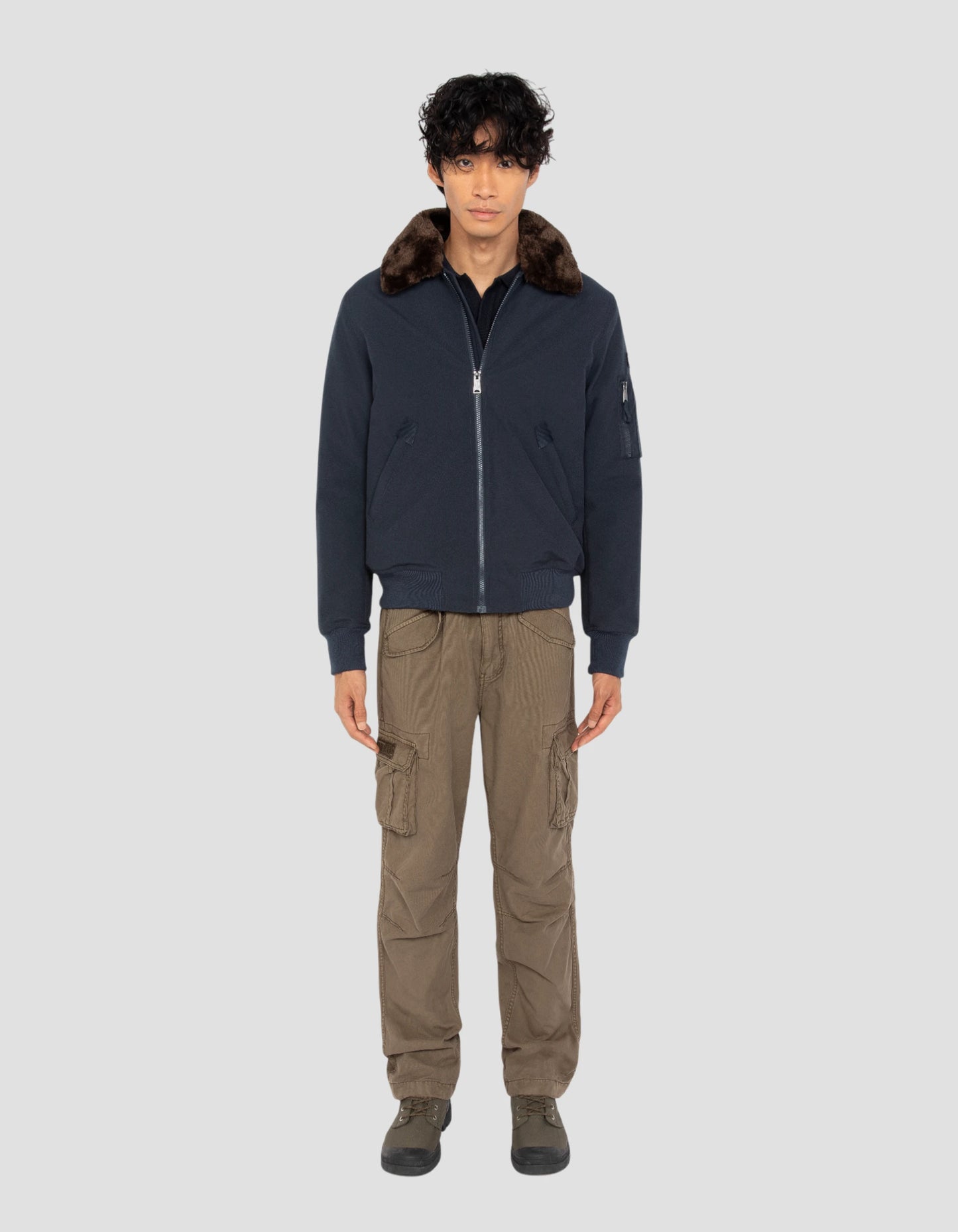 Blouson pilote bleu marine et marron