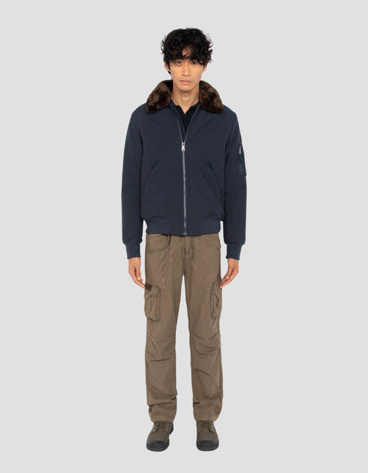 Blouson pilote bleu marine et marron