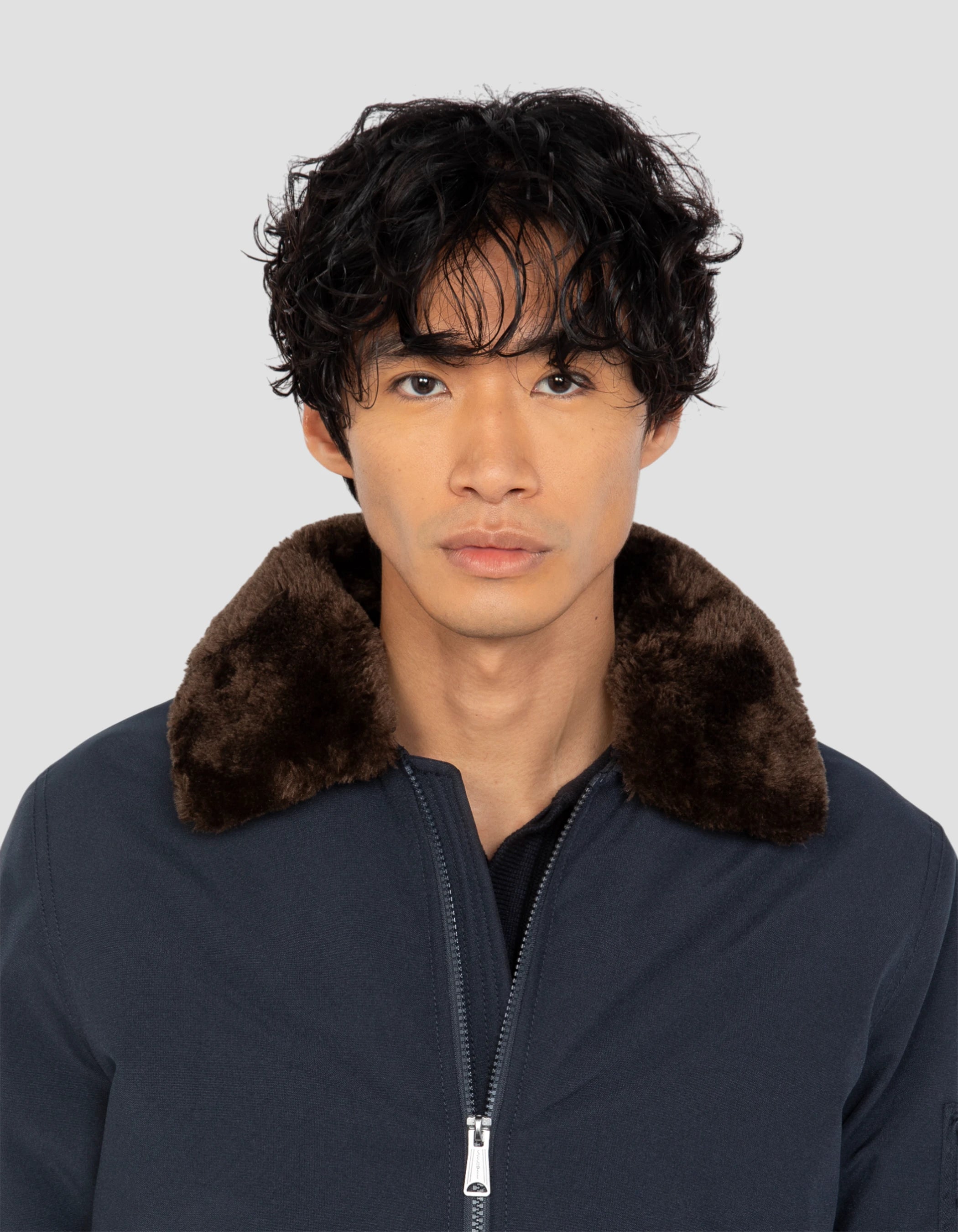 Blouson pilote bleu marine et marron-5