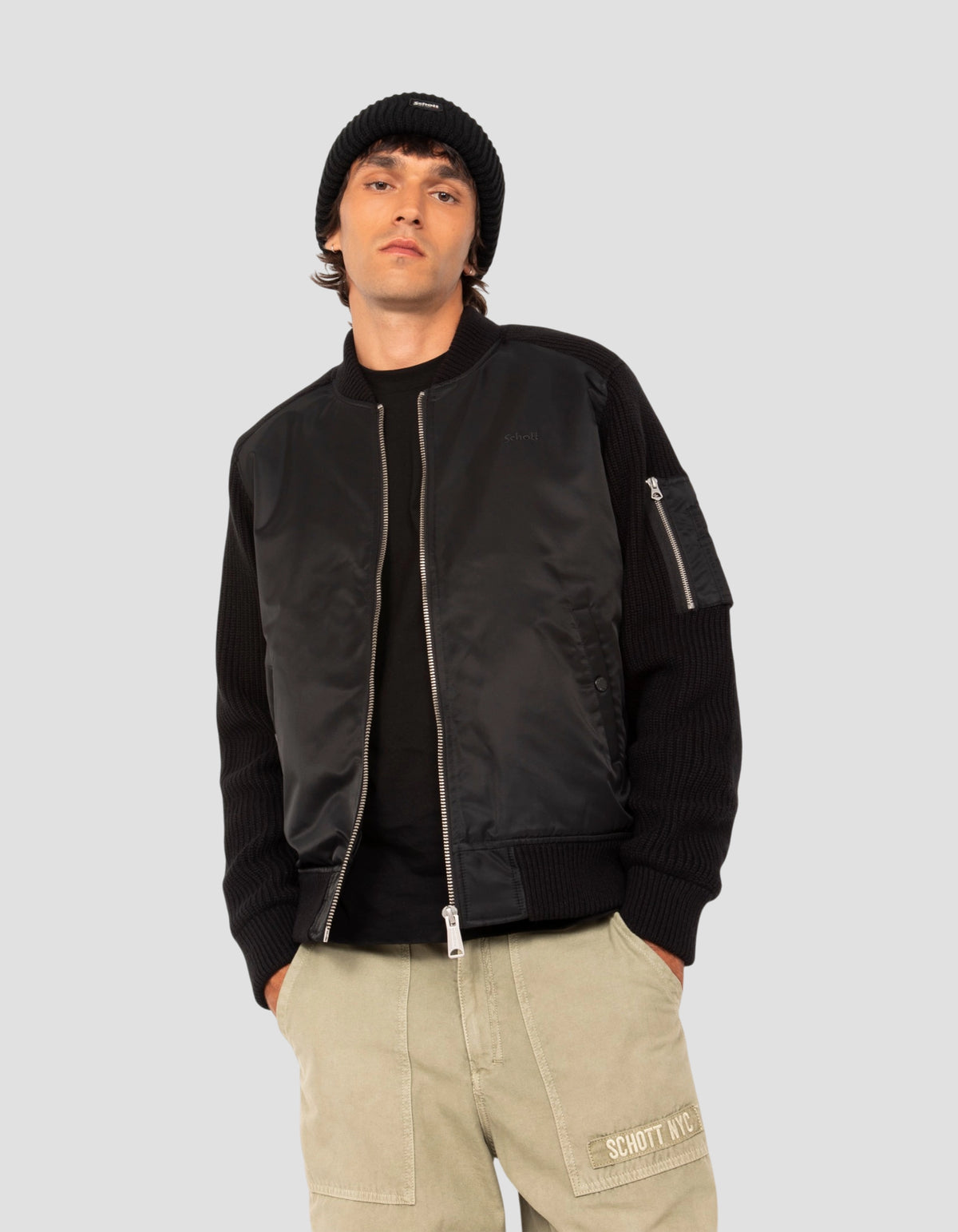 Blouson bomber noir type MA-1 bi-matière-4
