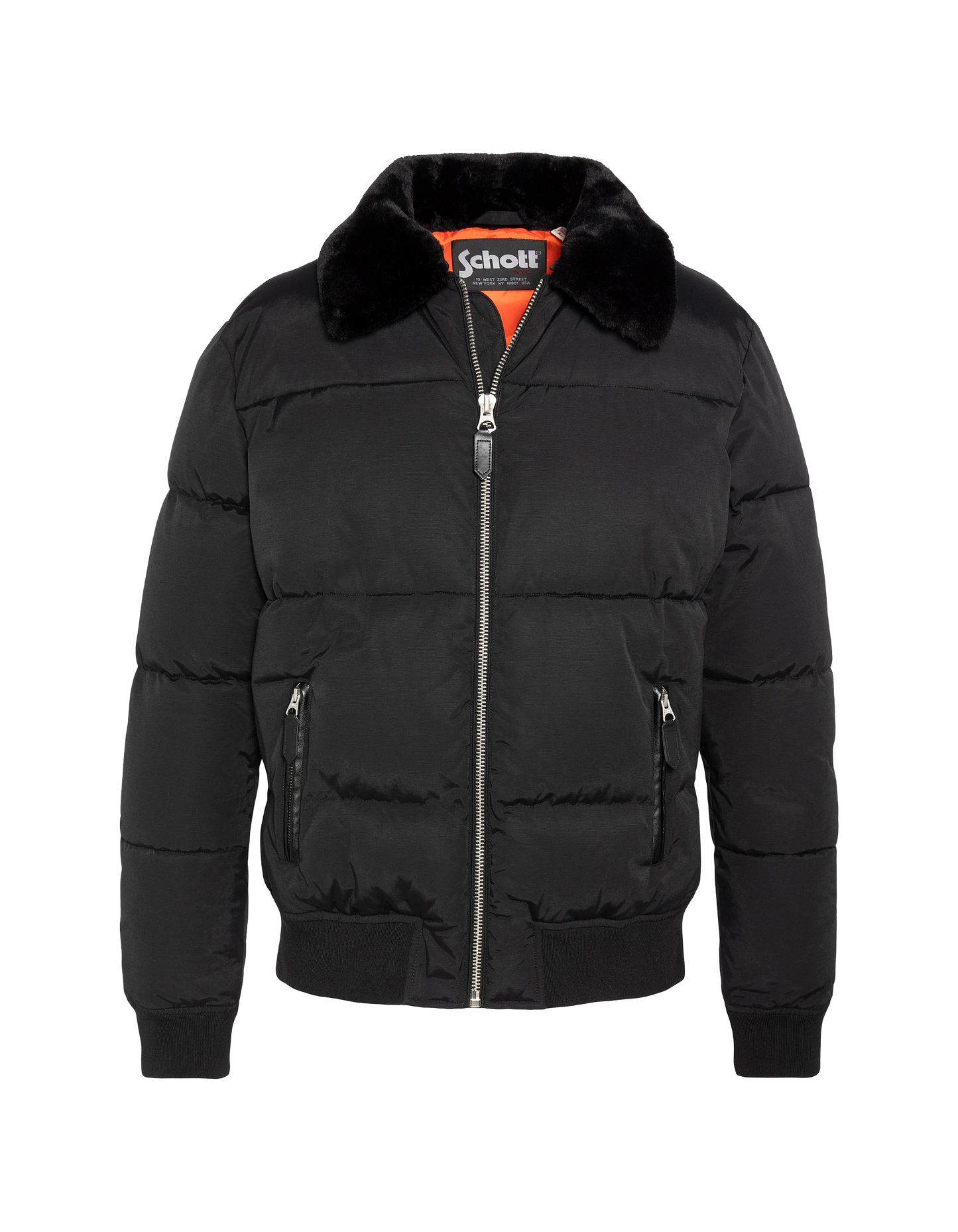 Schwarze Down -Jacke mit abnehmbarem Kunstpelzkragen