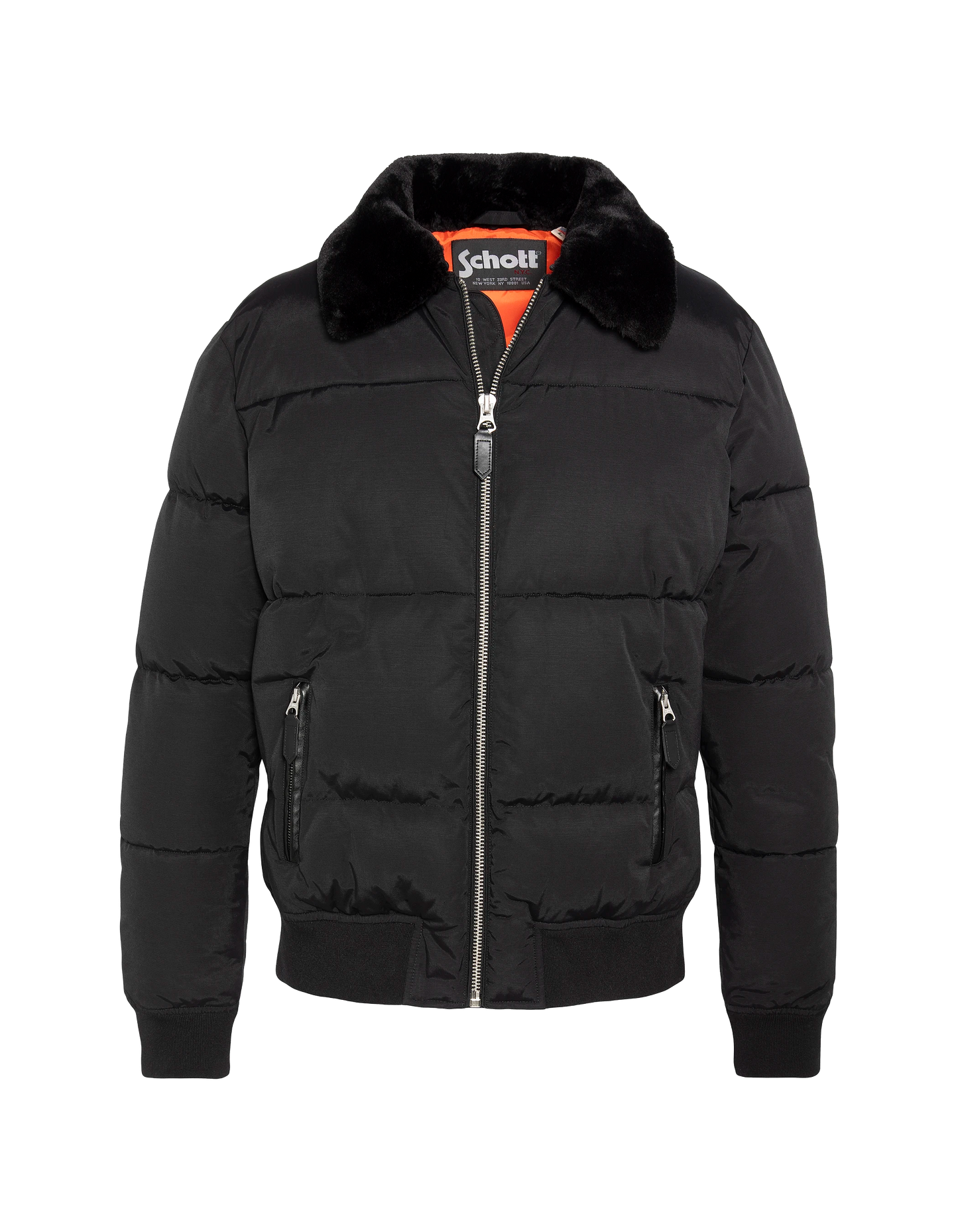 Black down jacket with removable faux fur collar