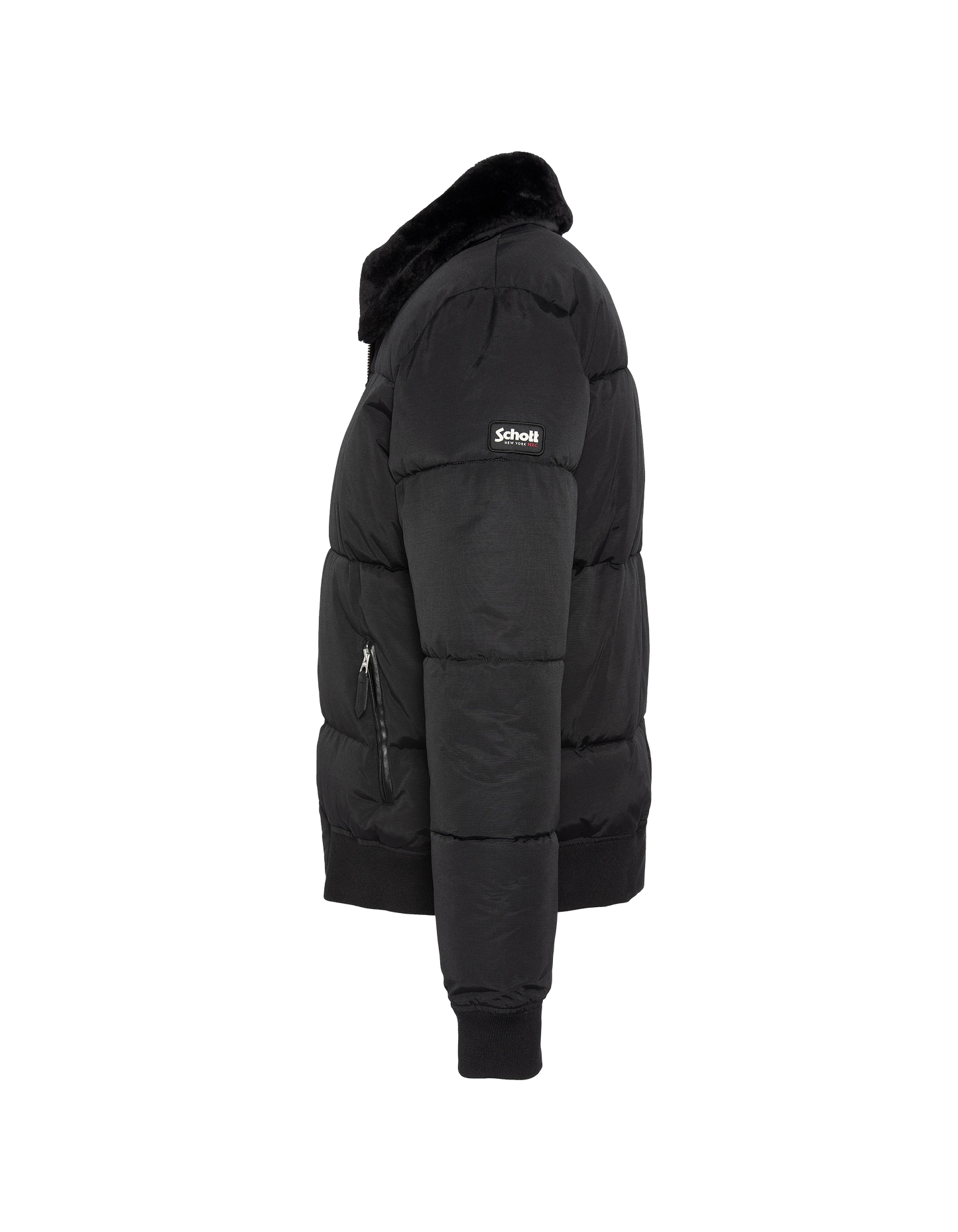 Schwarze Down -Jacke mit abnehmbarem Kunstpelzkragen