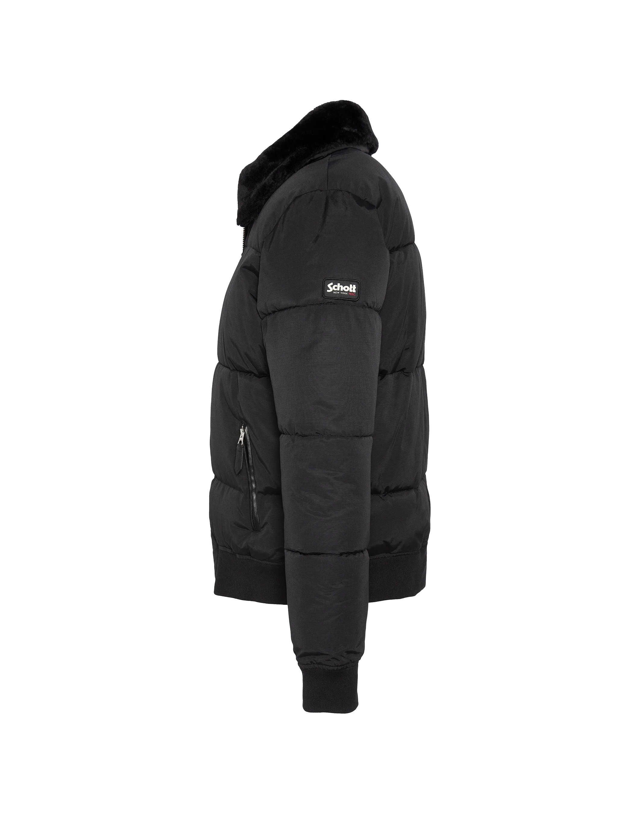 Schwarze Down -Jacke mit abnehmbarem Kunstpelzkragen-6