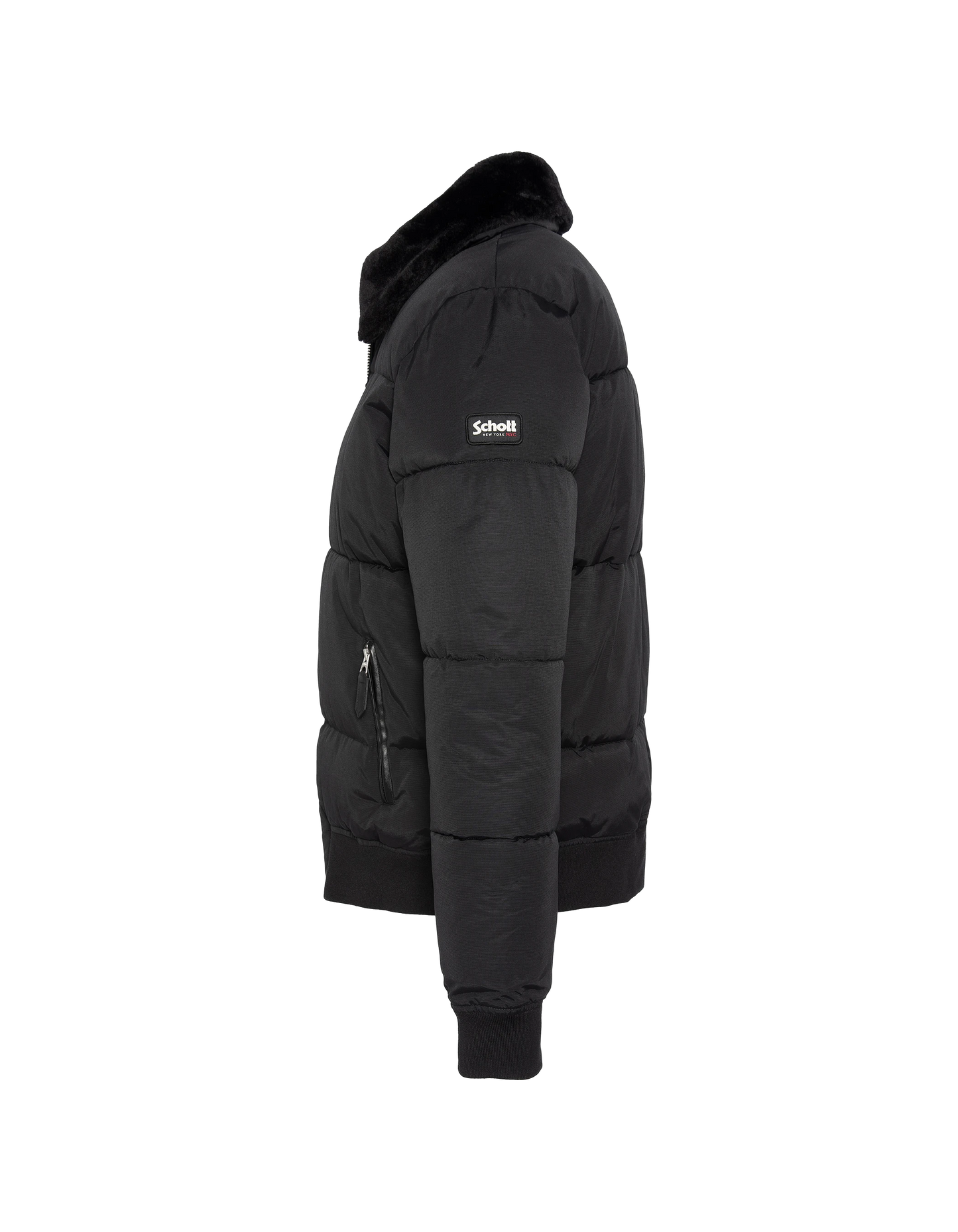Black down jacket with removable faux fur collar