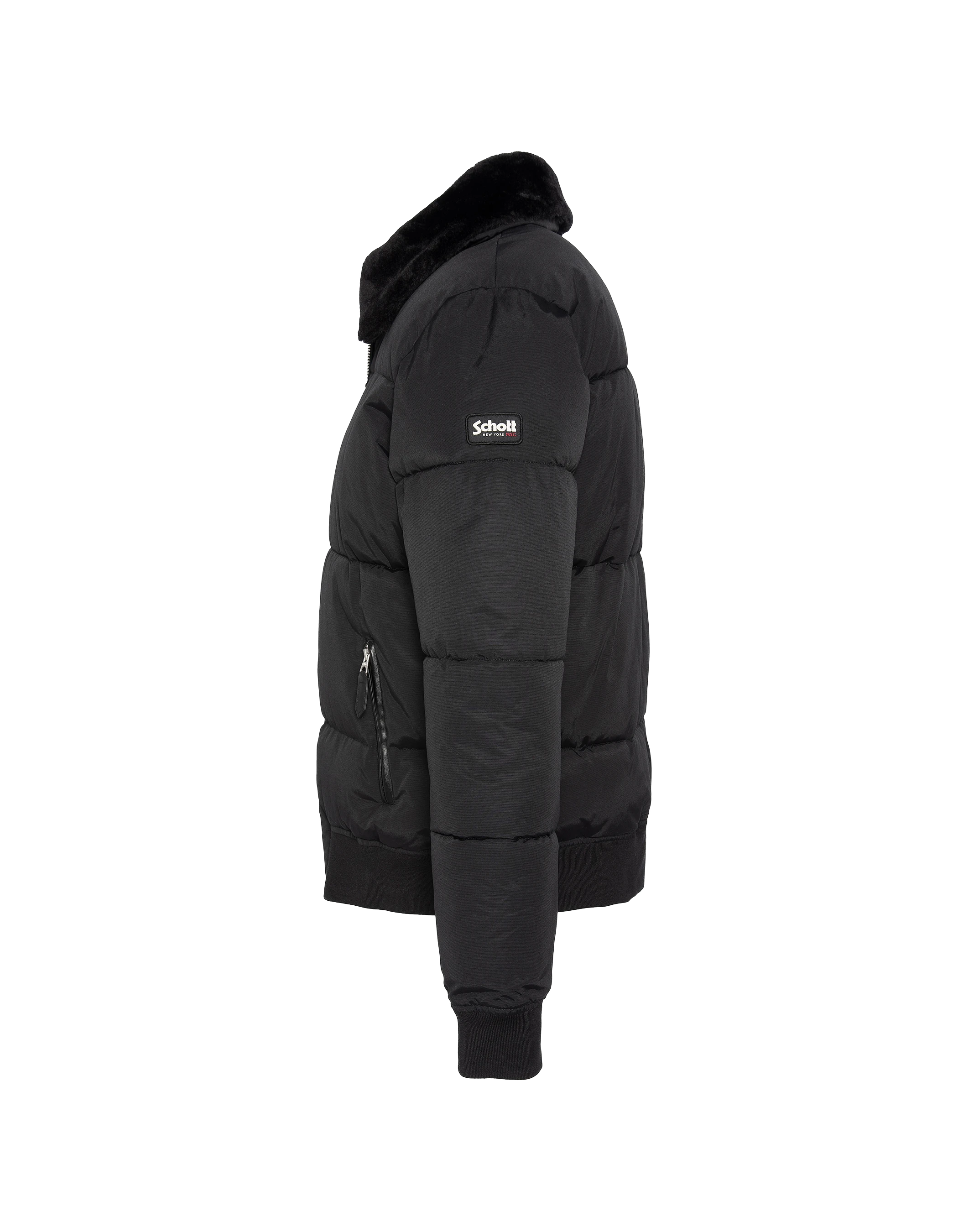 Black down jacket with removable faux fur collar-6
