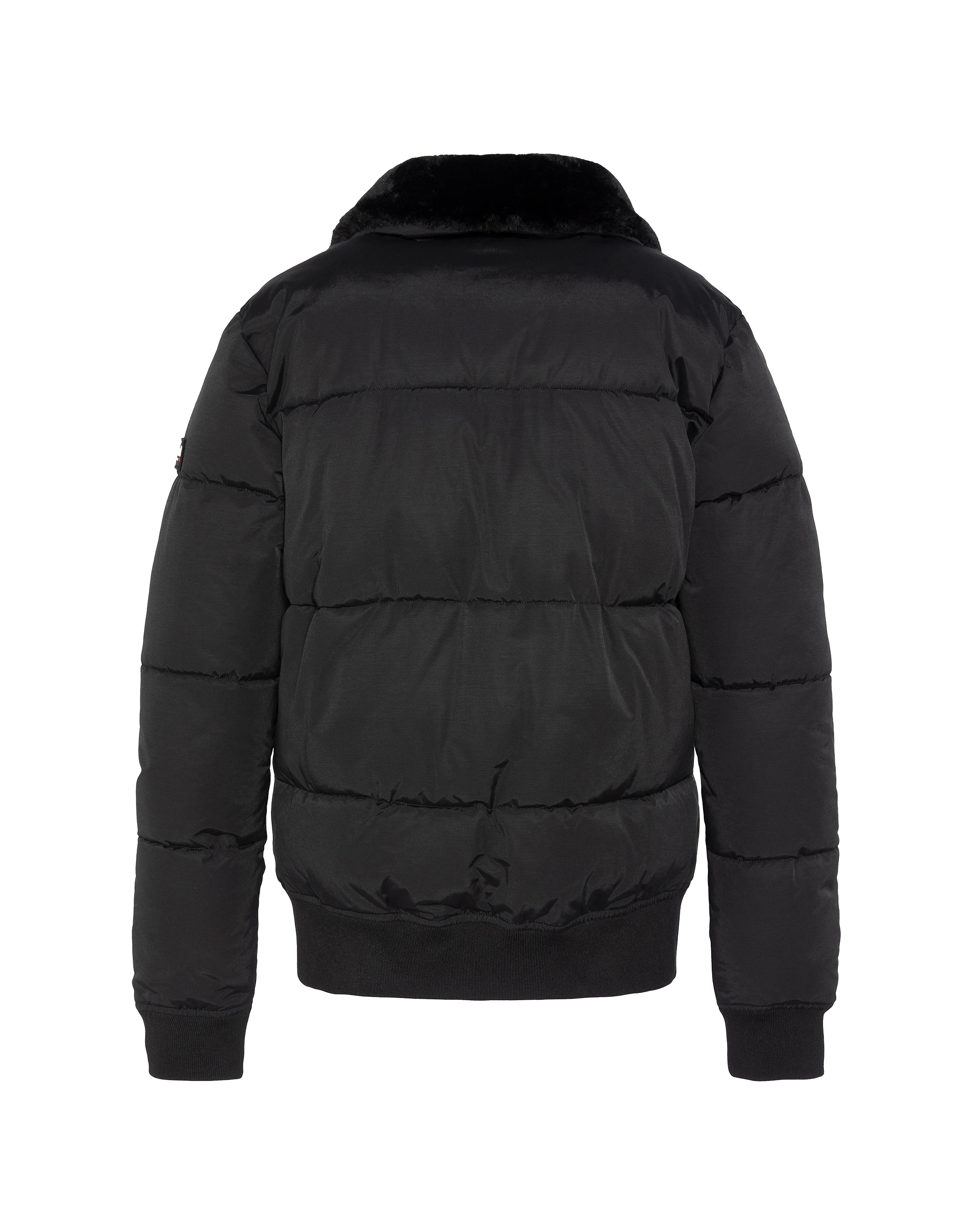 Black down jacket with removable faux fur collar-7