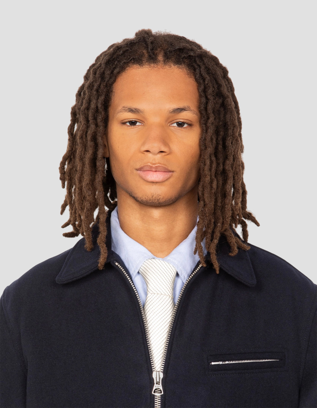 Blouson casual bleu marine en laine mélangée-5