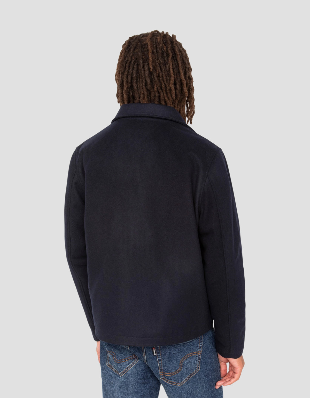 Blouson casual bleu marine en laine mélangée-6