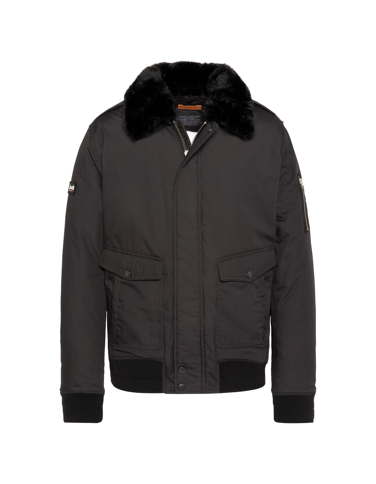 Blouson pilote noir avec col imitation fausse fourrure amovible