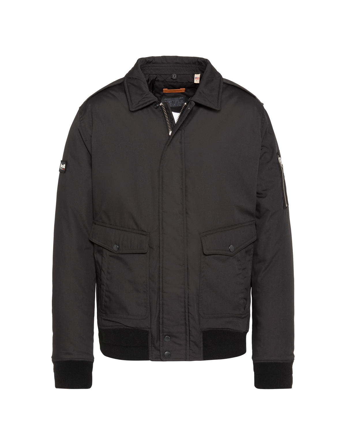 Blouson pilote noir avec col imitation fausse fourrure amovible-3