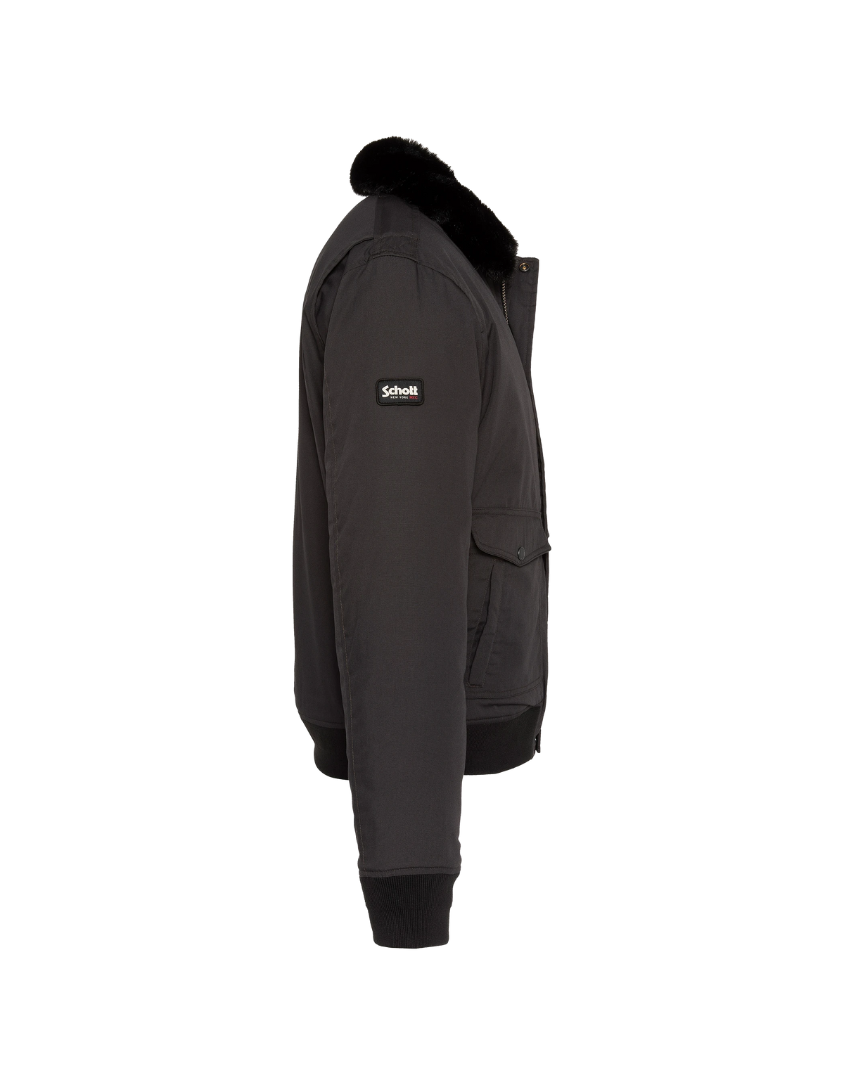 Blouson pilote noir avec col imitation fausse fourrure amovible