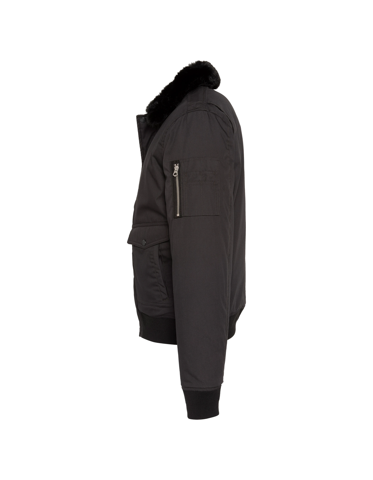 Blouson pilote noir avec col imitation fausse fourrure amovible-5