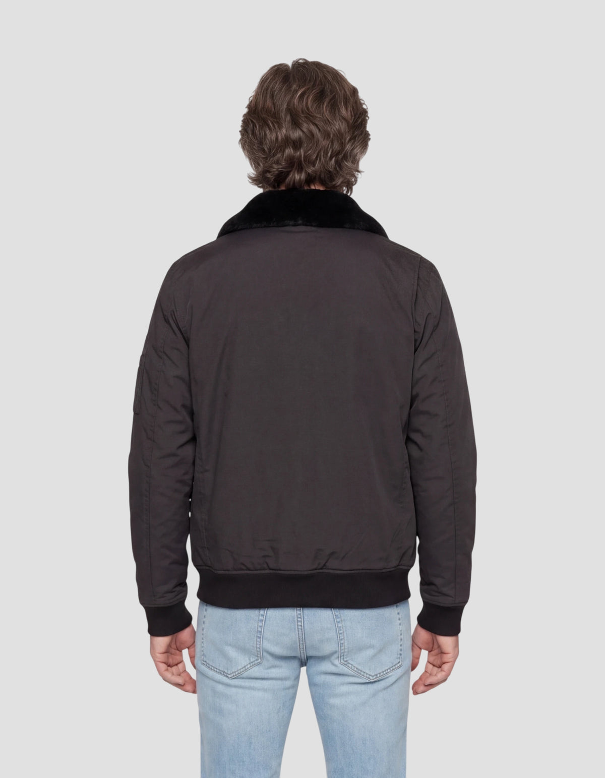 Blouson pilote noir avec col imitation fausse fourrure amovible-4