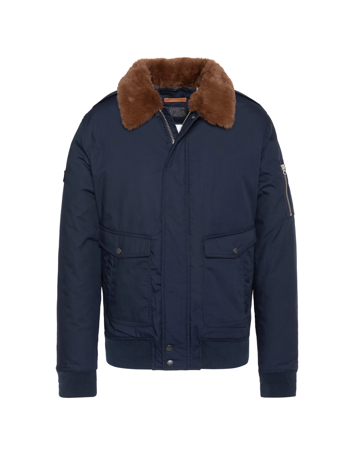 Blouson pilote bleu marine avec col imitation fausse fourrure amovible-1