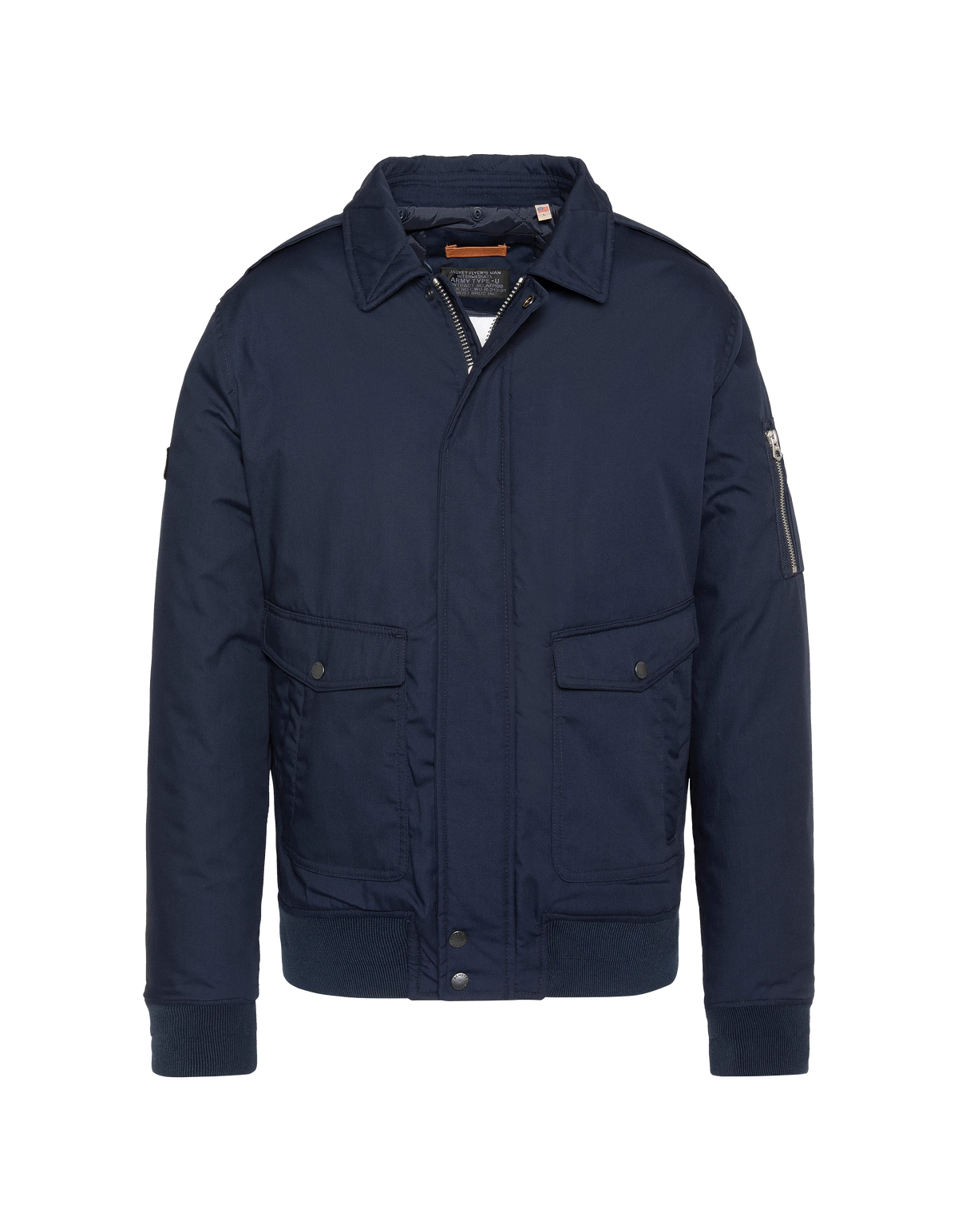 Blouson pilote bleu marine avec col imitation fausse fourrure amovible-3
