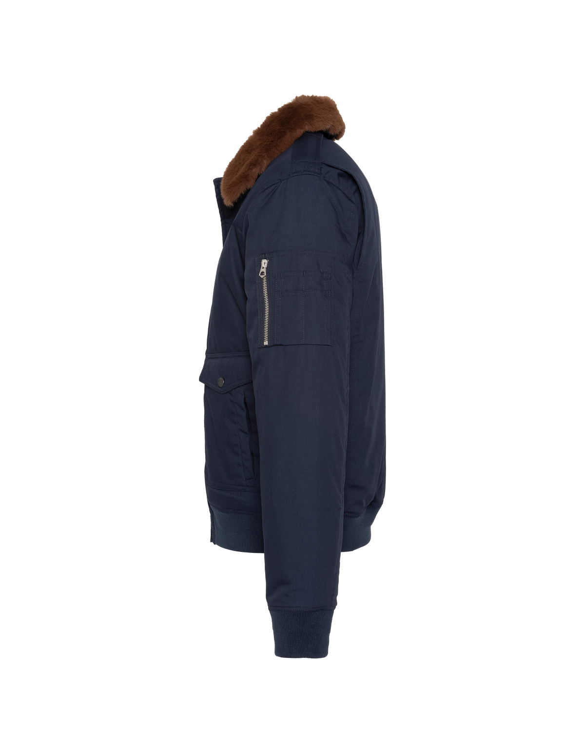 Blouson pilote bleu marine avec col imitation fausse fourrure amovible